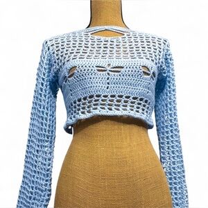 Blue Crochet Women Top